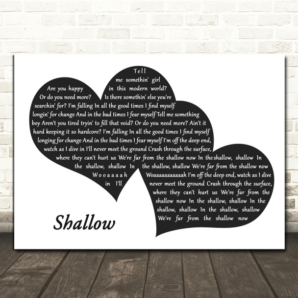 Lady Gaga & Bradley Cooper Shallow Landscape Black & White Two Hearts Song Lyric Music Art Print