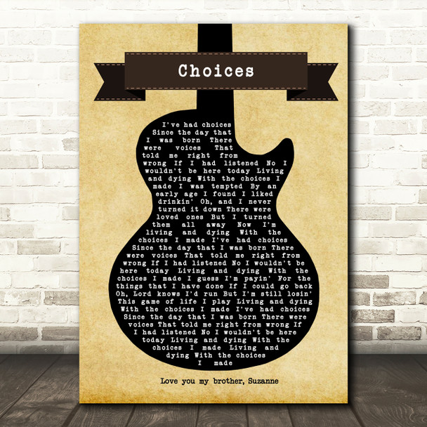 George Jones Choices Black Guitar Song Lyric Music Art Print