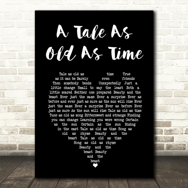 Celine Dion A Tale As Old As Time Black Heart Song Lyric Music Art Print