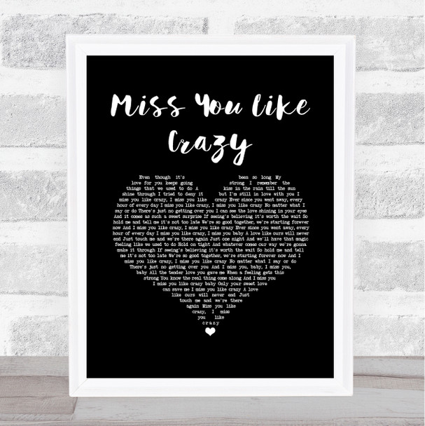 Natalie Cole Miss You Like Crazy Black Heart Song Lyric Music Art Print