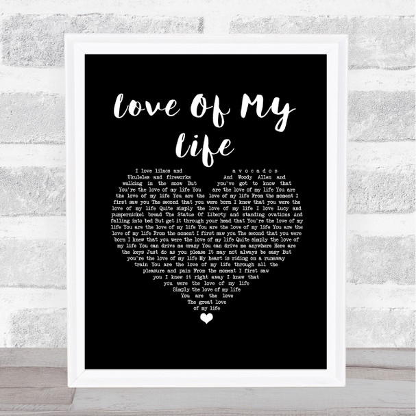 Carly Simon Love Of My Life Black Heart Song Lyric Music Art Print