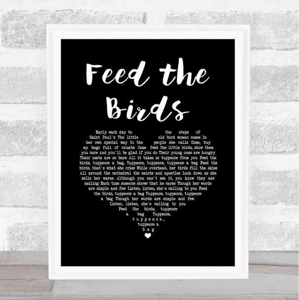 Julie Andrews - Mary Poppins Feed the Birds Black Heart Song Lyric Music Art Print