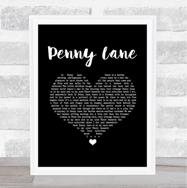 The Beatles Penny Lane Black Heart Song Lyric Music Art Print