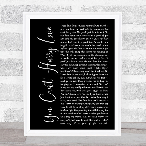 Phil Collins You Can't Hurry Love Black Script Song Lyric Music Art Print