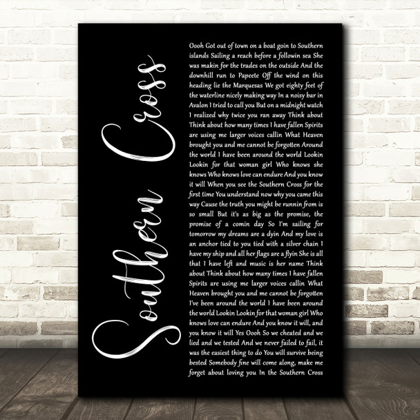 Crosby, Stills & Nash Southern Cross Black Script Song Lyric Music Art Print