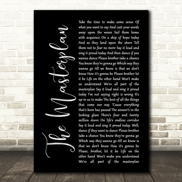 Oasis The Masterplan Black Script Song Lyric Music Art Print