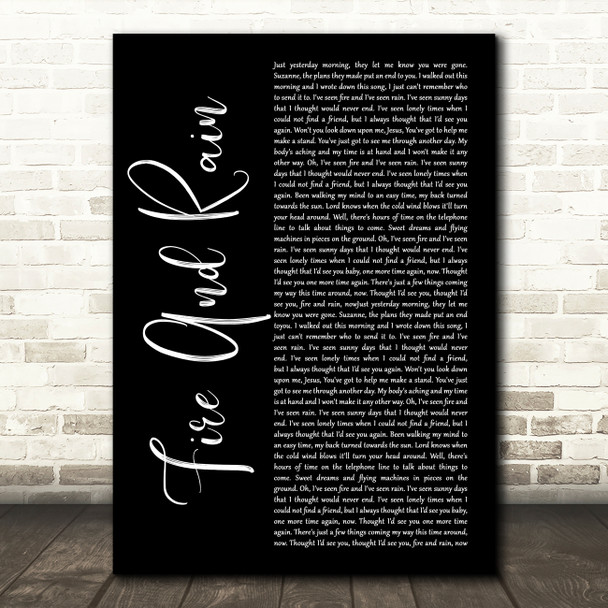 James Taylor Fire And Rain Black Script Song Lyric Music Art Print