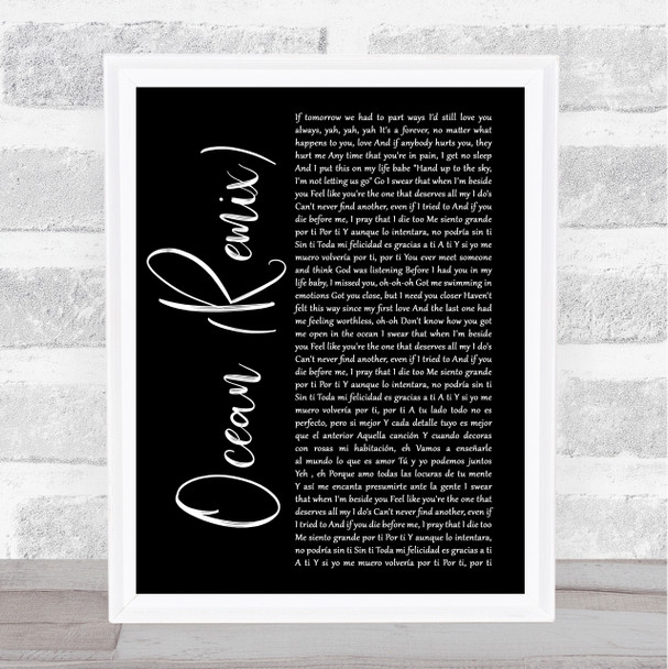 KAROL G & Jessie Reyez Ocean (Remix) Black Script Song Lyric Music Art Print