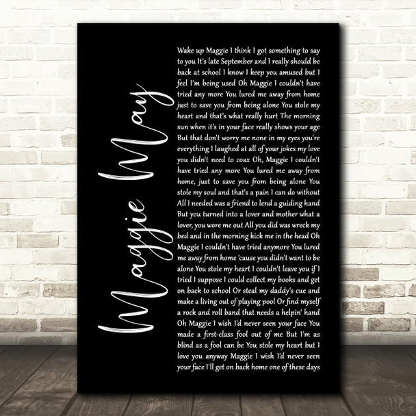 Rod Stewart Maggie May Black Script Song Lyric Music Art Print