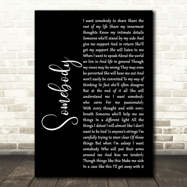 Depeche Mode Somebody Black Script Song Lyric Music Art Print