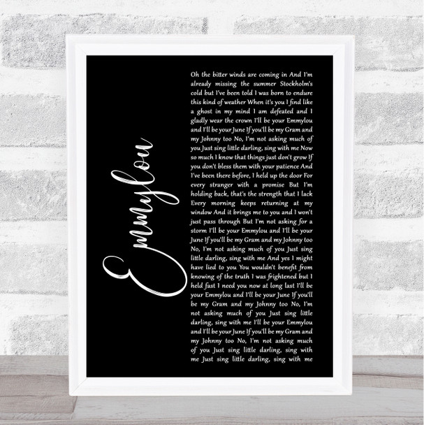 First Aid Kit Emmylou Black Script Song Lyric Music Art Print