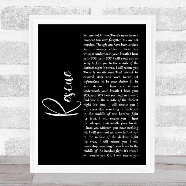 Lauren Daigle Rescue Black Script Song Lyric Music Art Print