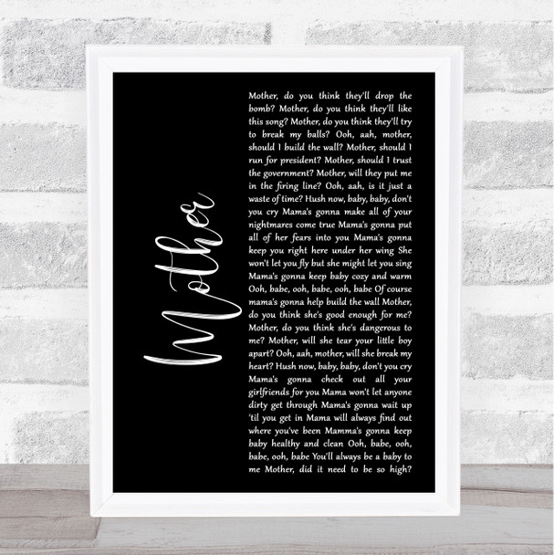 Pink Floyd Mother Black Script Song Lyric Music Art Print