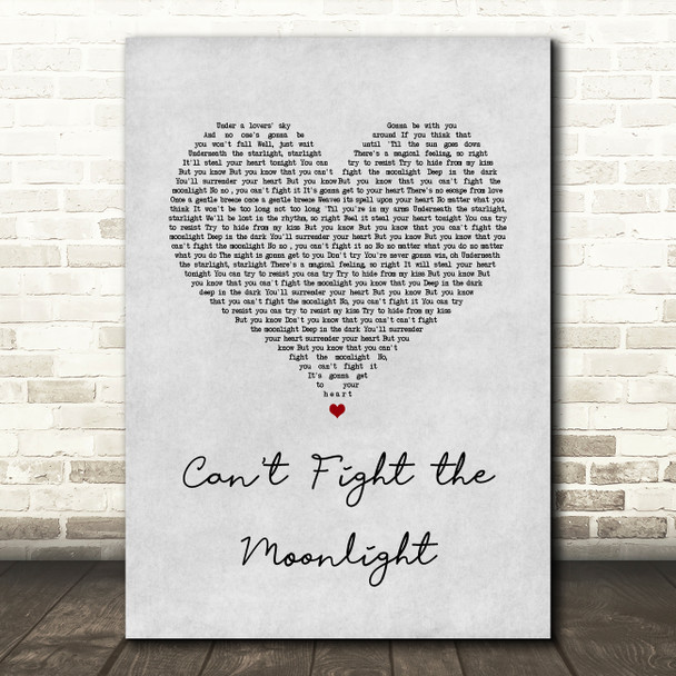 LeAnn Rimes Can't Fight the Moonlight Grey Heart Song Lyric Music Art Print