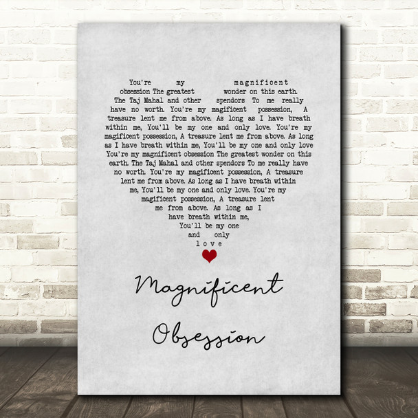 Nat King Cole Magnificent Obsession Grey Heart Song Lyric Music Art Print