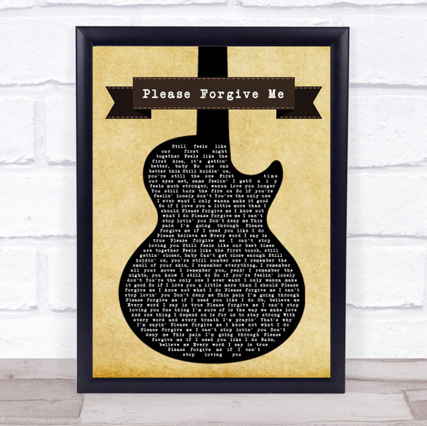 Bryan Adams Please Forgive Me Black Guitar Song Lyric Quote Print