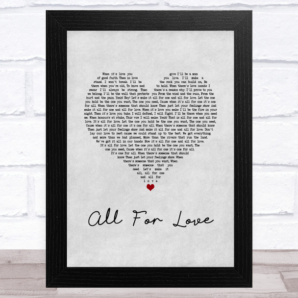 Bryan Adams with Rod Stewart & Sting All For Love Grey Heart Song Lyric Music Art Print