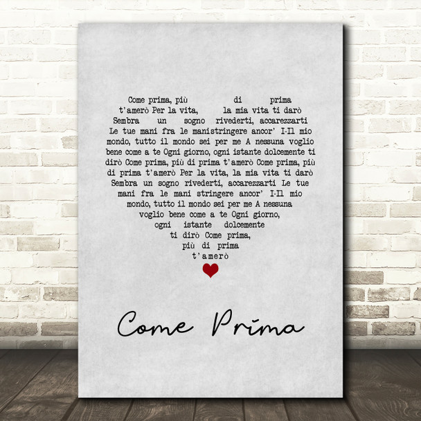 Tony Dallara Come Prima Grey Heart Song Lyric Music Art Print