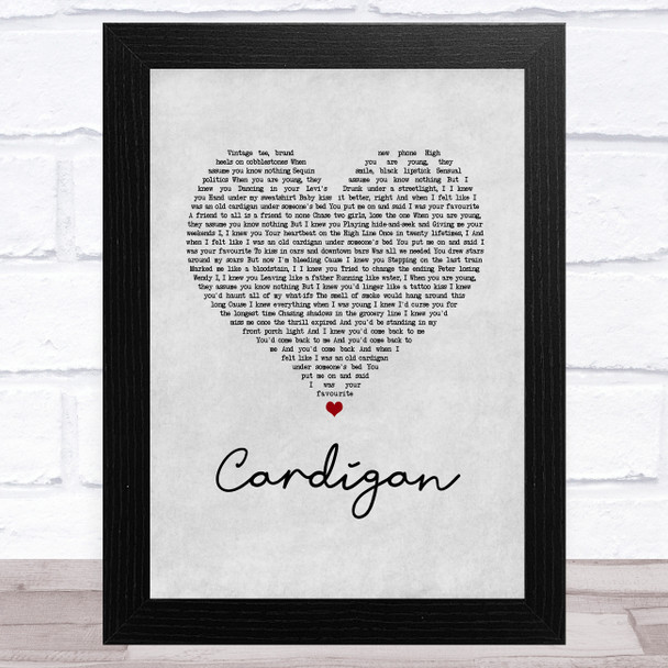 Taylor Swift Cardigan Grey Heart Song Lyric Music Art Print