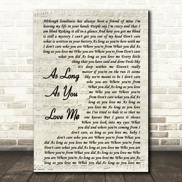 Backstreet Boys As Long As You Love Me Vintage Script Song Lyric Quote Print