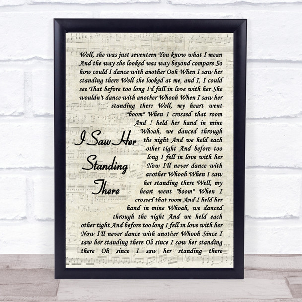 The Beatles I Saw Her Standing There Vintage Script Song Lyric Quote Print