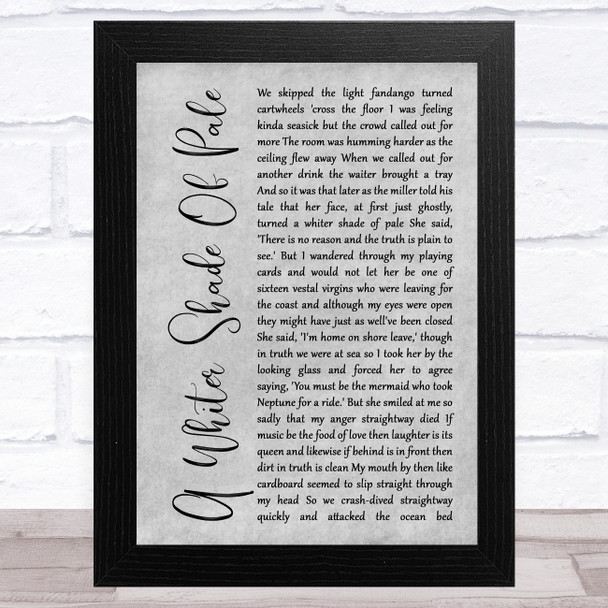 Procol Harum A Whiter Shade Of Pale Grey Rustic Script Song Lyric Music Art Print