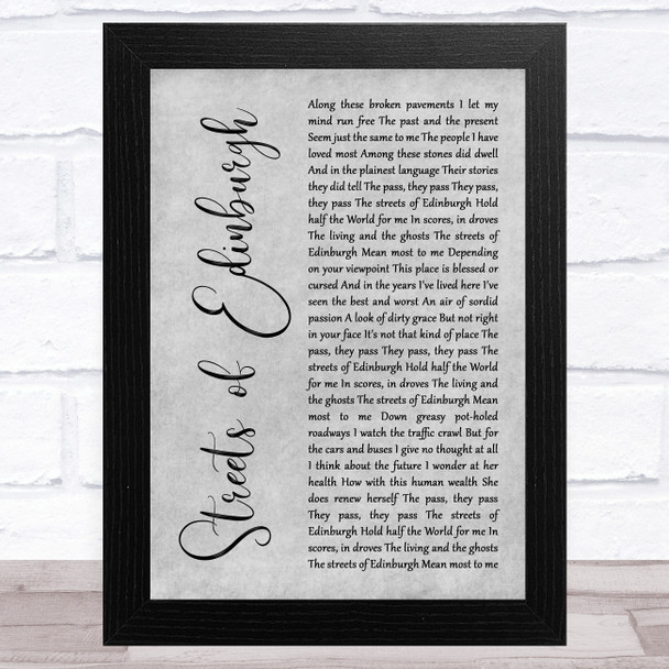 The Proclaimers Streets of Edinburgh Grey Rustic Script Song Lyric Music Art Print