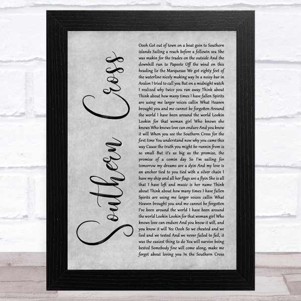 Crosby, Stills & Nash Southern Cross Grey Rustic Script Song Lyric Music Art Print