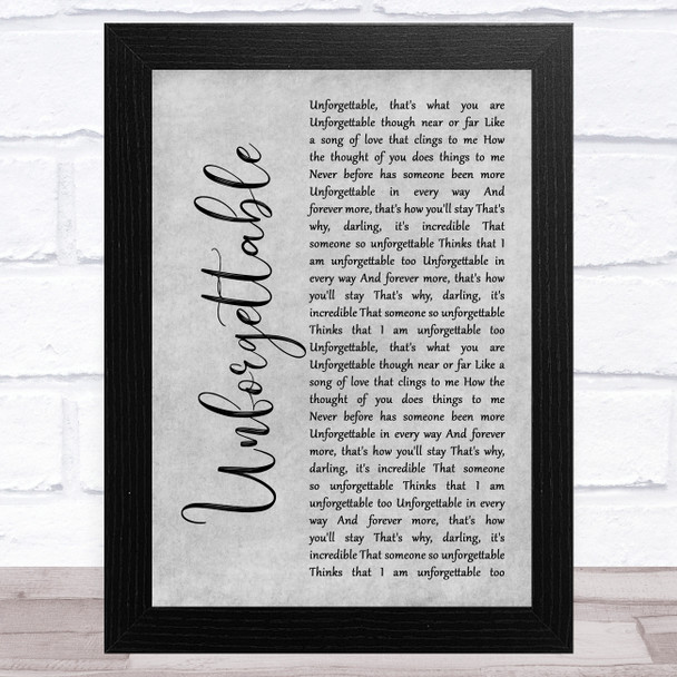 Nat King Cole Unforgettable Grey Rustic Script Song Lyric Music Art Print