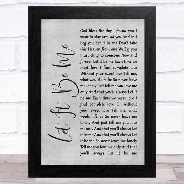 Elvis Presley Let It Be Me Grey Rustic Script Song Lyric Music Art Print