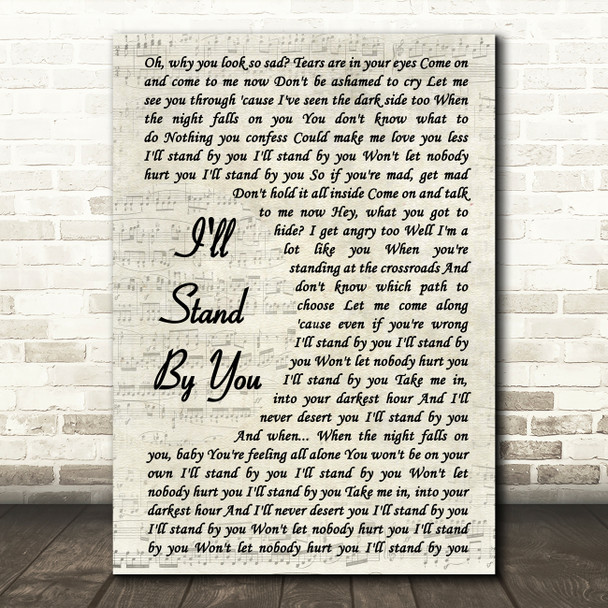 The Pretenders I'll Stand By You Vintage Script Song Lyric Quote Print