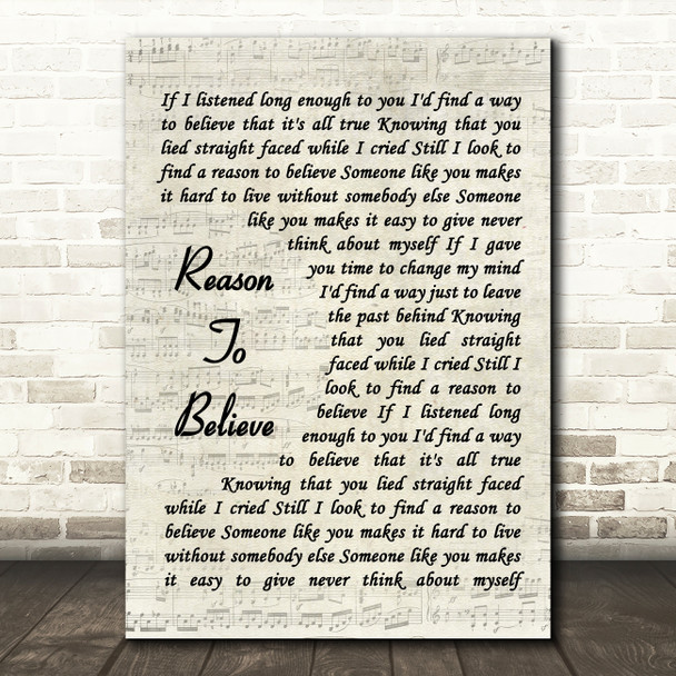 Rod Stewart Reason To Believe Vintage Script Song Lyric Quote Print