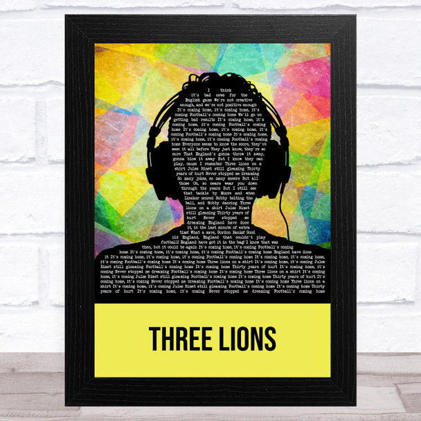 The Lightning Seeds Three Lions Multicolour Man Headphones Song Lyric Music Art Print