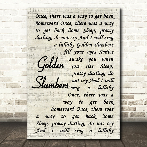 The Beatles Golden Slumbers Vintage Script Song Lyric Quote Print
