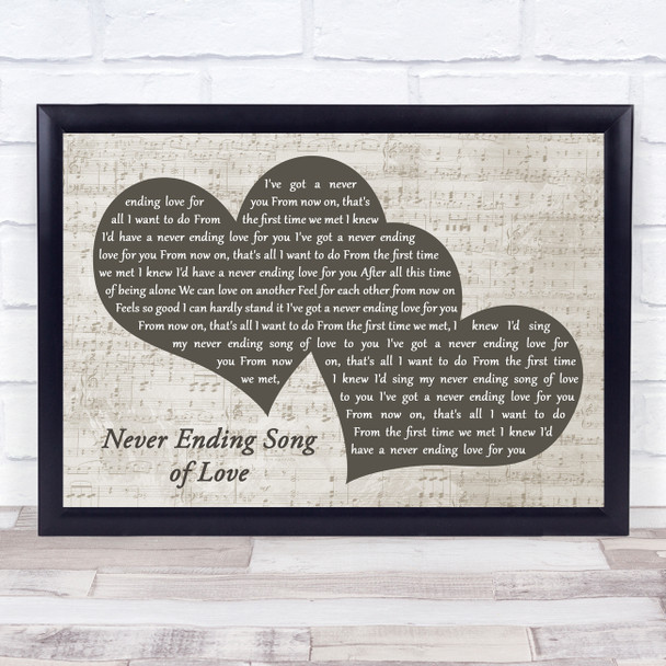 The New Seekers Never Ending Song of Love Landscape Music Script Two Hearts Song Lyric Music Art Print