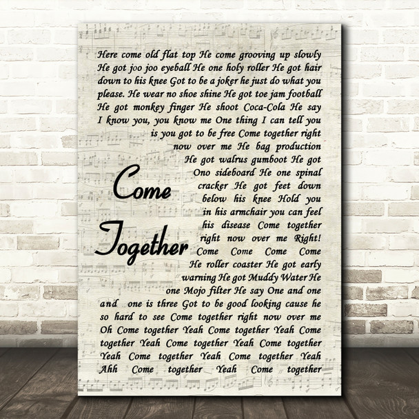 The Beatles Come Together Vintage Script Song Lyric Quote Print
