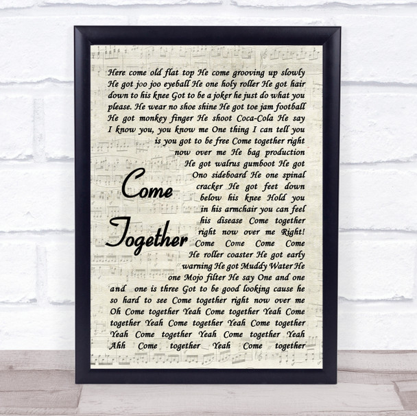 The Beatles Come Together Vintage Script Song Lyric Quote Print