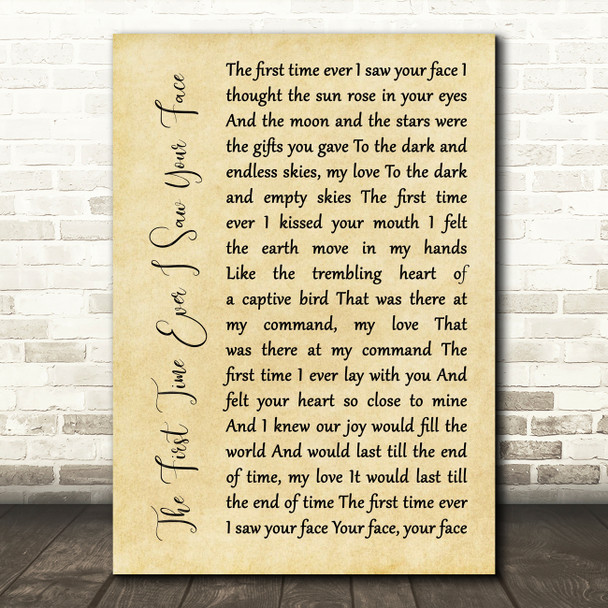 Roberta Flack The First Time Ever I Saw Your Face Rustic Script Song Lyric Music Art Print