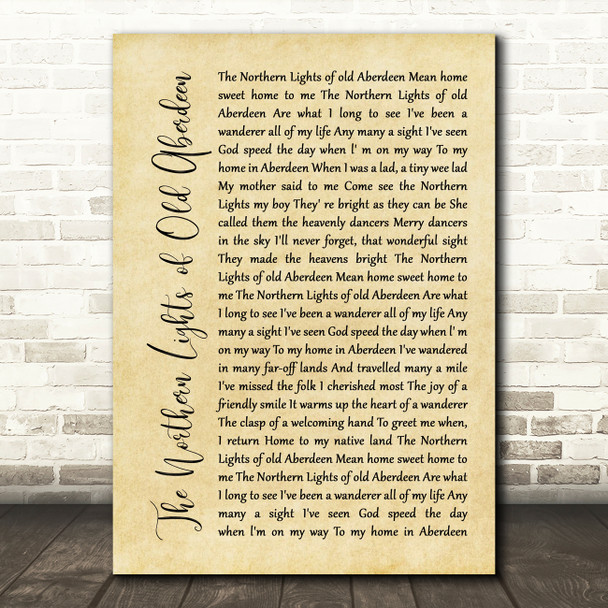 The Alexander Brothers The Northern Lights of Old Aberdeen Rustic Script Song Lyric Music Art Print