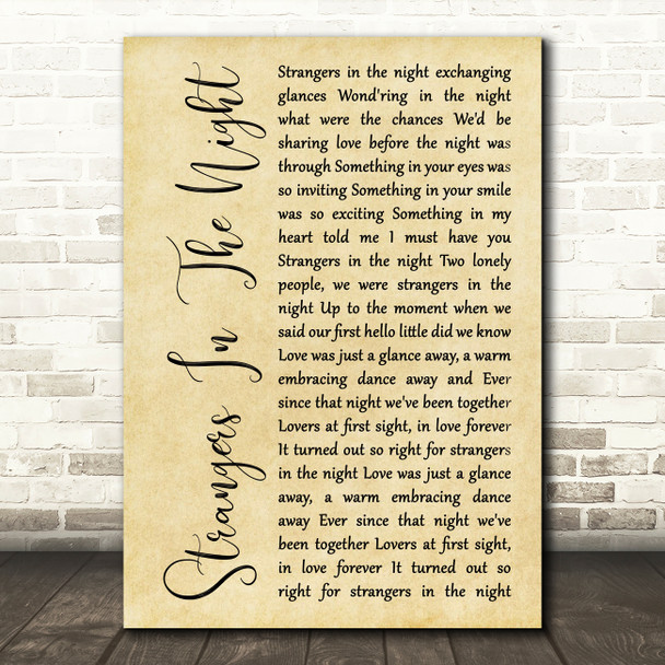 Frank Sinatra Strangers In The Night Rustic Script Song Lyric Music Art Print