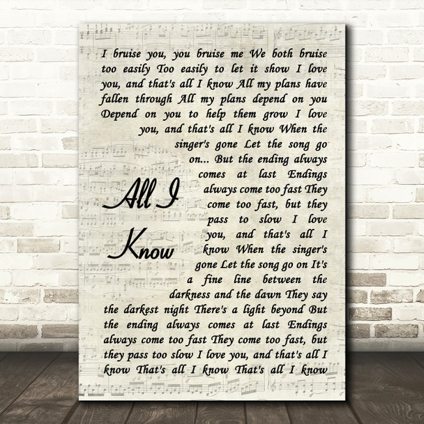 Art Garfunkel All I Know Vintage Script Song Lyric Quote Print