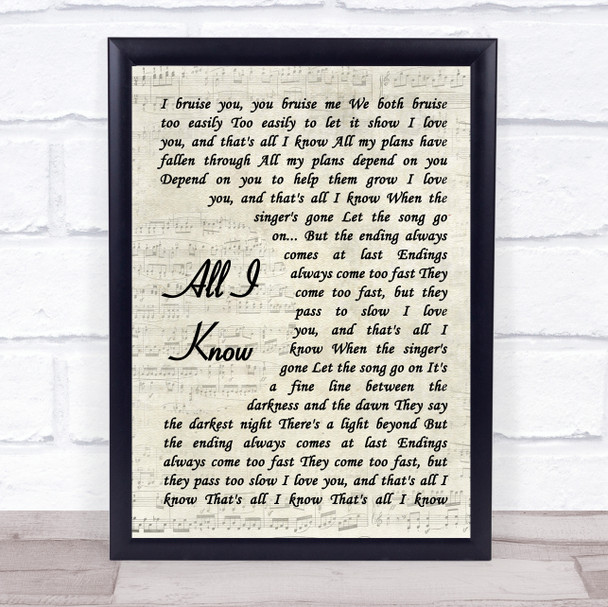 Art Garfunkel All I Know Vintage Script Song Lyric Quote Print