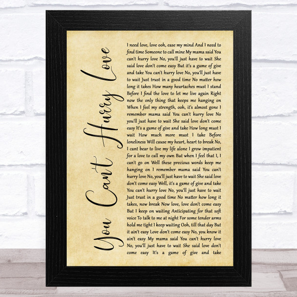 Phil Collins You Can't Hurry Love Rustic Script Song Lyric Music Art Print