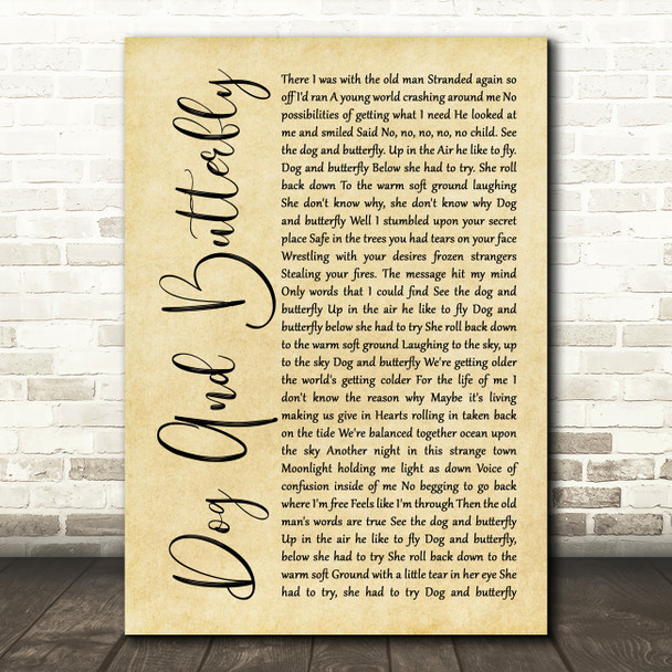 Heart Dog And Butterfly Rustic Script Song Lyric Music Art Print