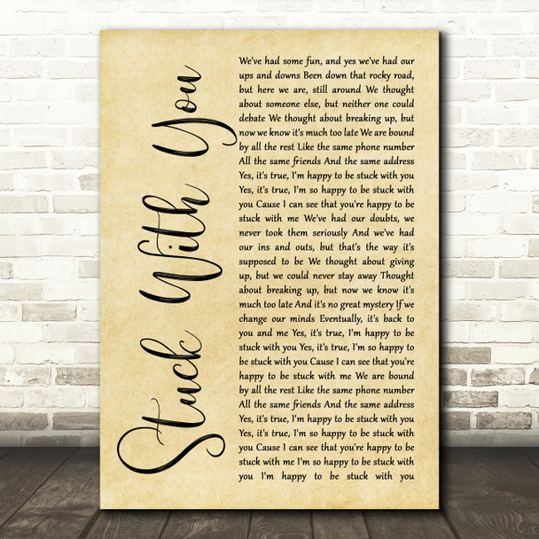 Huey Lewis And The News Stuck With You Rustic Script Song Lyric Music Art Print