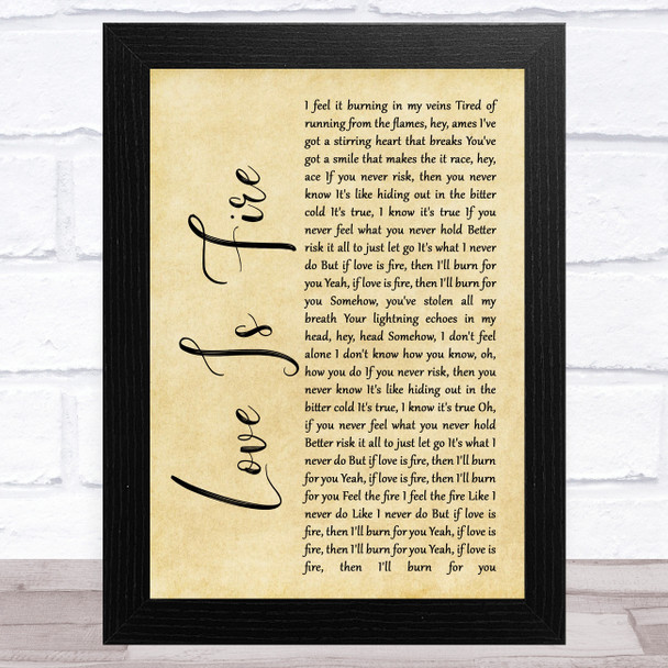 Freya Ridings Love Is Fire Rustic Script Song Lyric Music Art Print