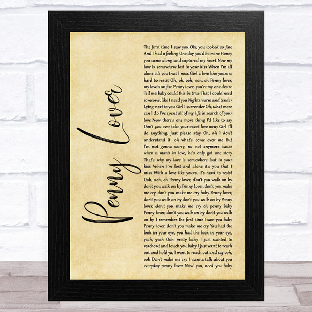 Lionel Richie Penny Lover Rustic Script Song Lyric Music Art Print