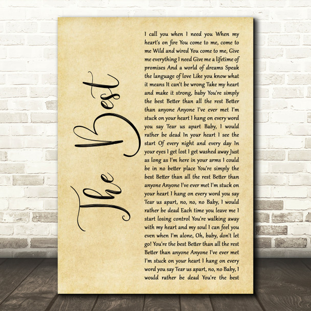 Tina Turner The Best Rustic Script Song Lyric Music Art Print