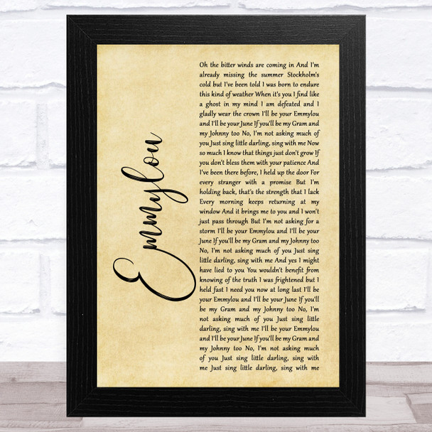 First Aid Kit Emmylou Rustic Script Song Lyric Music Art Print