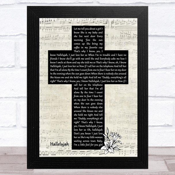 Ray Charles Hallelujah Music Script Christian Memorial Cross Song Lyric Music Art Print